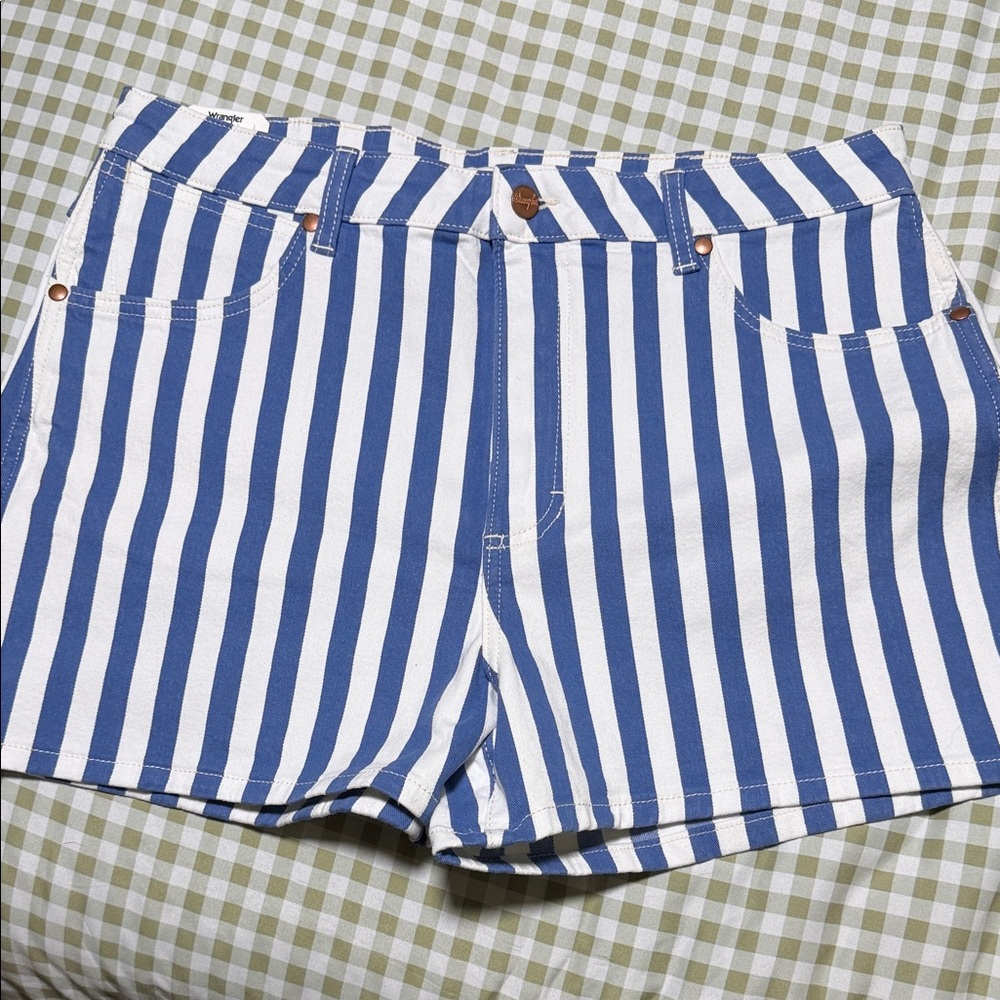 Wrangler Navy and White Striped Denim Cutoff Shorts